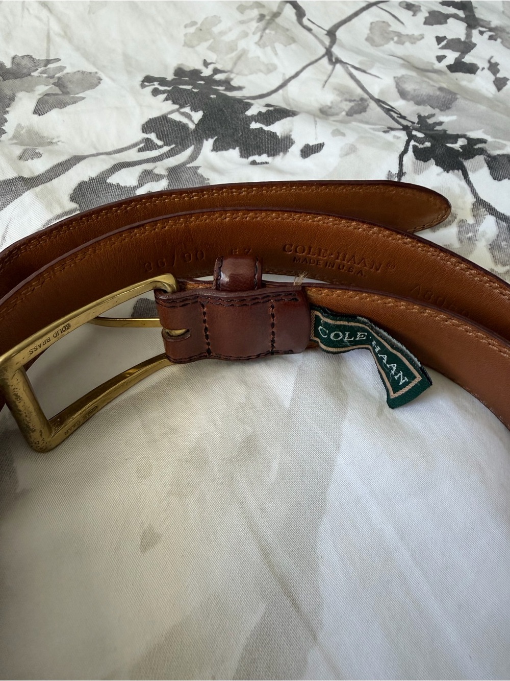 Vintage Cole Haan Leather Brass Men’s Belt 36/90 Brown Cognac A8069 Made In USA